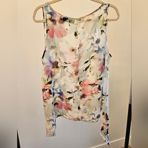DKNY Floral sharkbite Hem Sheer Tank Top  XL - Picture 3 of 4